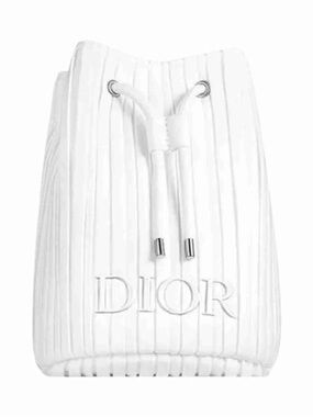 Dior White Embossed Leather Drawstring Mini Bucket Bag NWOT